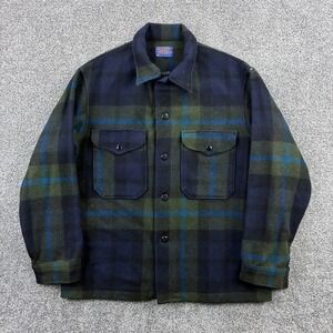 Vintage Pendleton Mackinaw Cruiser Jacket Mens L Black Watch Blue Wool Plaid